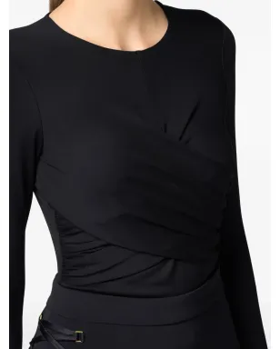 Elisabetta Franchi ドレープ入りクレープトップ - ブラック - サムネイル5