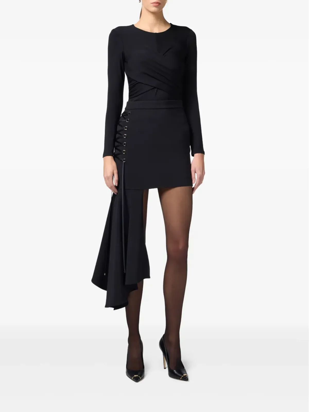 Elisabetta Franchi ドレープ入りクレープトップ - ブラック - 画像2
