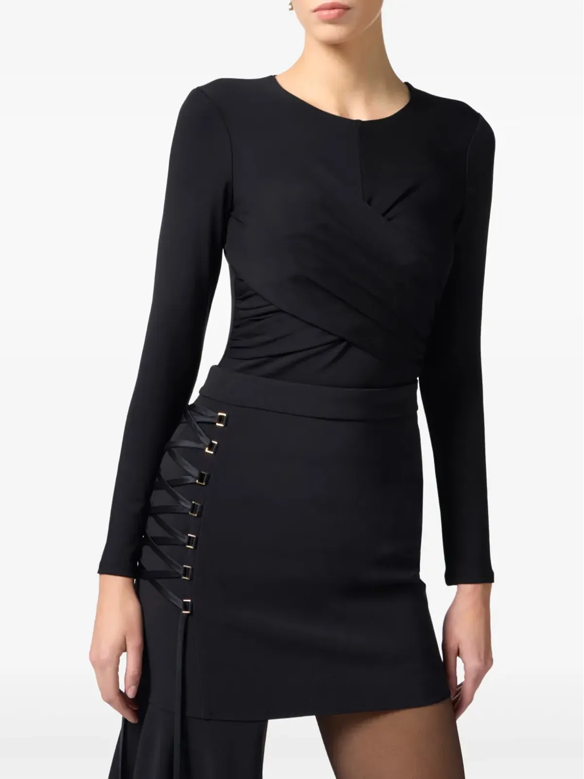 Elisabetta Franchi ドレープ入りクレープトップ - ブラック - 画像4