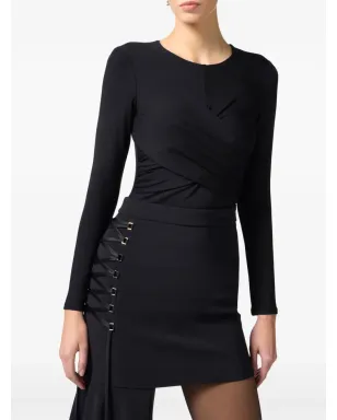 Elisabetta Franchi ドレープ入りクレープトップ - ブラック - サムネイル4