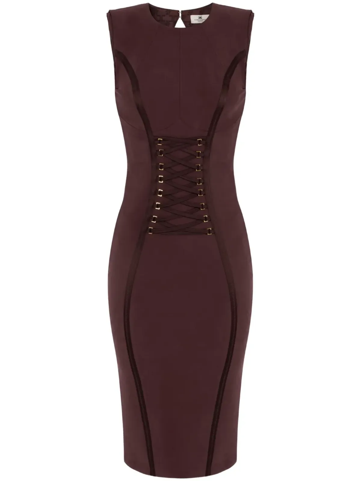 Elisabetta Franchi クロスオーバー レースディテール ミディドレス - ブラウン - 画像1