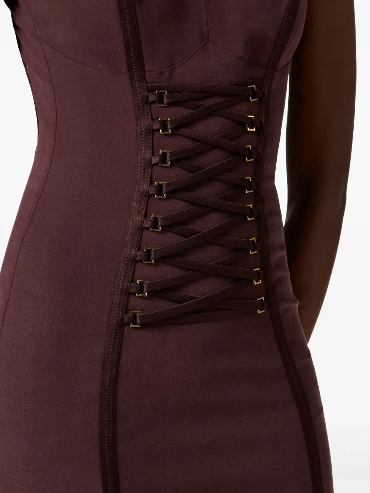 Elisabetta Franchi クロスオーバー レースディテール ミディドレス - ブラウン - 画像5