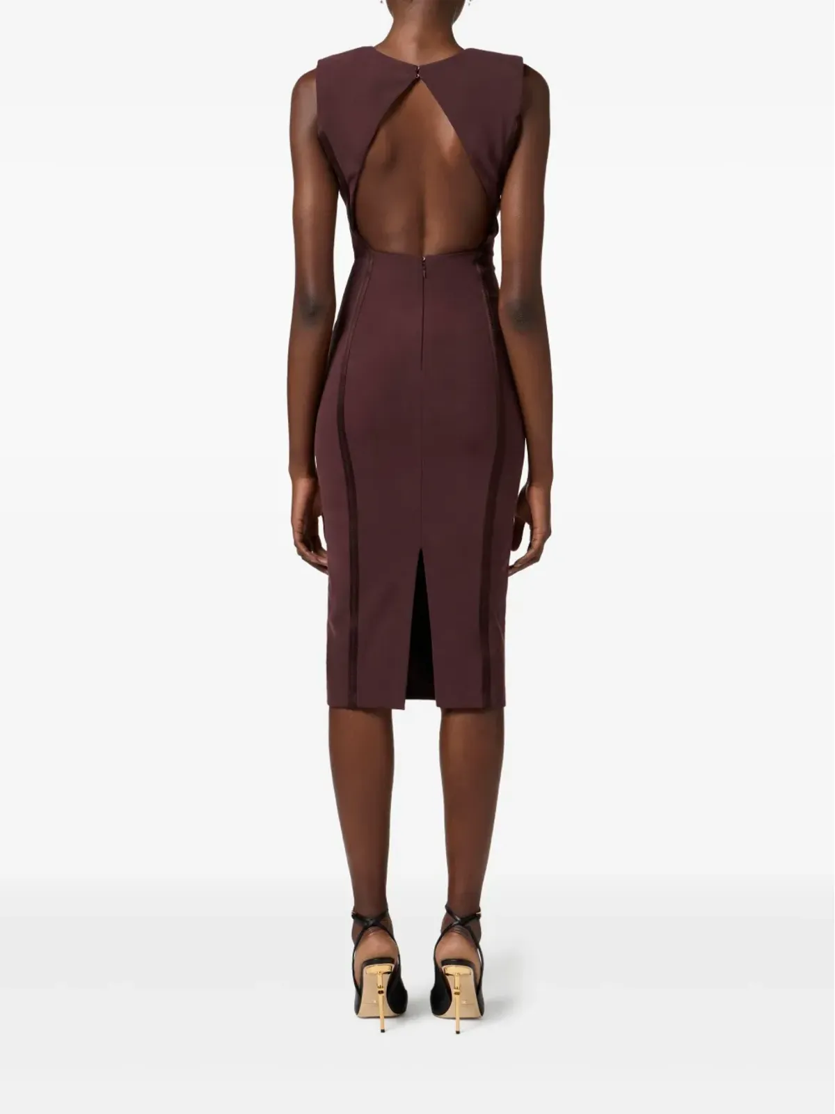 Elisabetta Franchi クロスオーバー レースディテール ミディドレス - ブラウン - 画像3