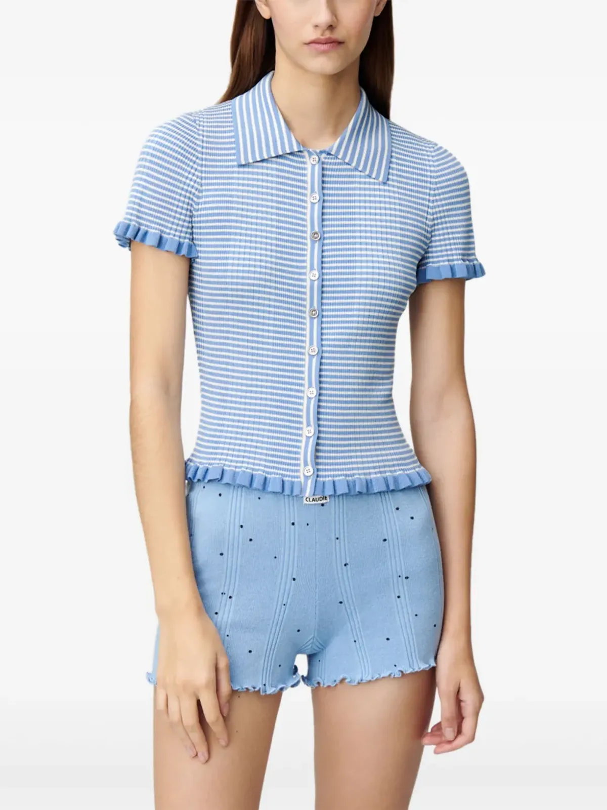 Claudie Pierlot ストライプ柄ボタンアップTシャツ - 画像5