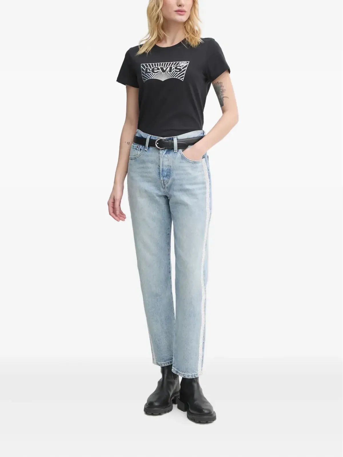 Levi's ラインストーンストライプ デニムジーンズ ブルー - 画像2