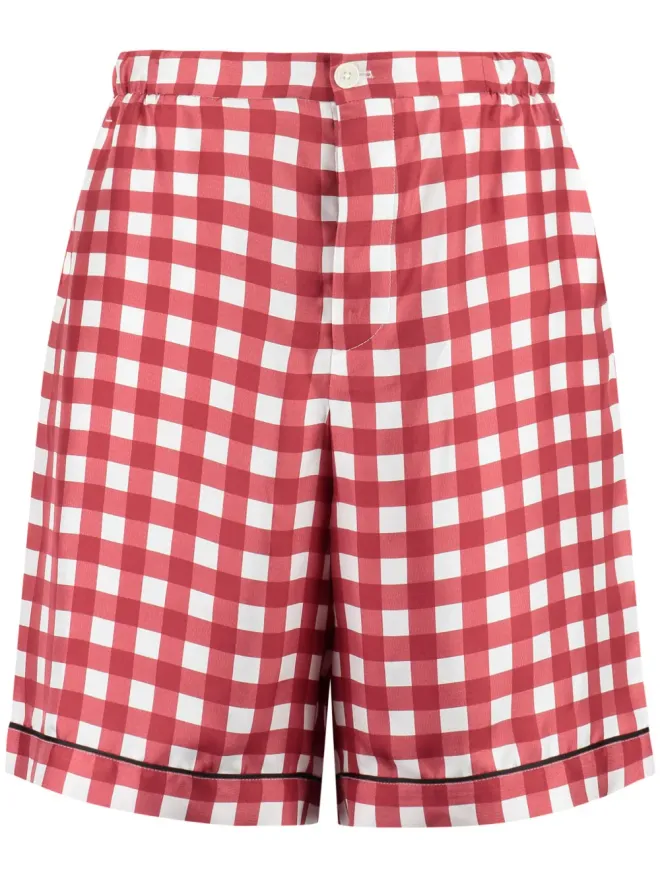 Prada Prada チェック柄シルクショートパンツ - レッドの商品画像