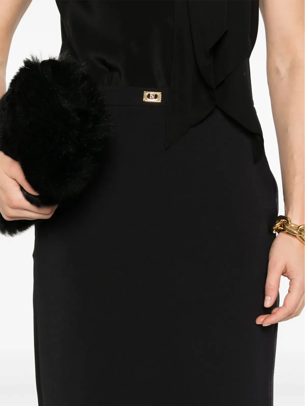 Elisabetta Franchi サテンのトリムを施したクレープ ミディスカート - ブラック - 画像5