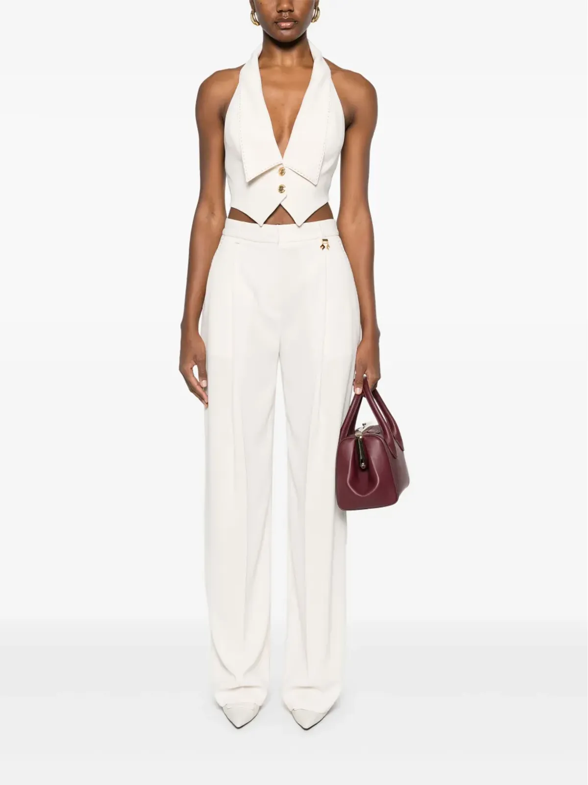 Elisabetta Franchi コントラストトップステッチ入りクレープパンツ - ニュートラルカラー - 画像2
