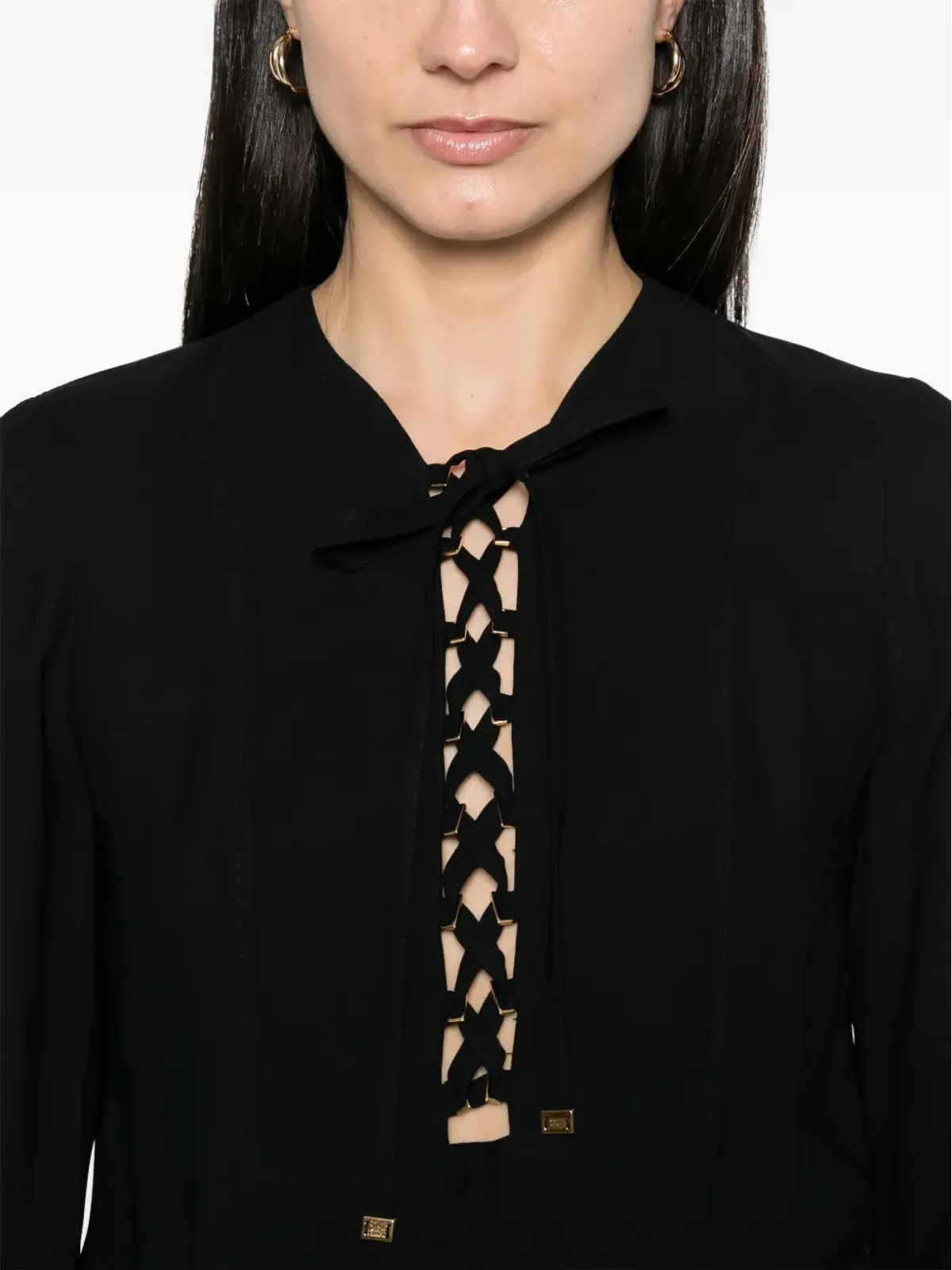 Elisabetta Franchi レースアップ ジョーゼット ブラウス - ブラック - 画像5