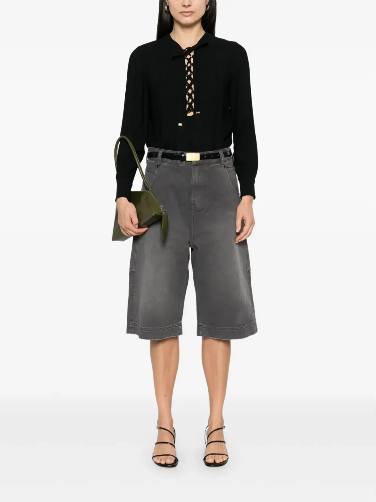 Elisabetta Franchi レースアップ ジョーゼット ブラウス - ブラック - 画像2