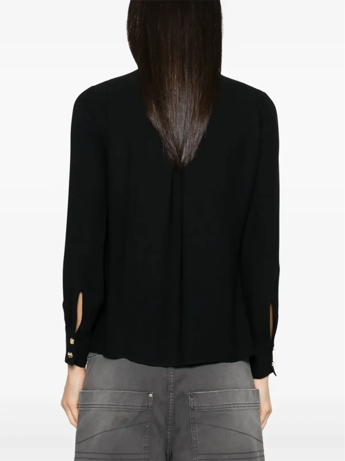 Elisabetta Franchi レースアップ ジョーゼット ブラウス - ブラック - 画像4