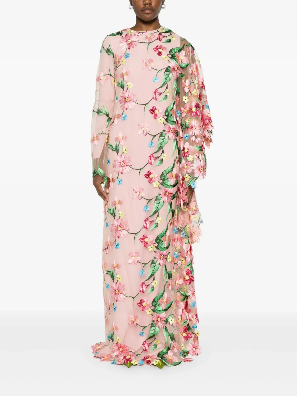 JEAN-LOUIS SABAJI floral-embroidered abaya - Pink - 画像2