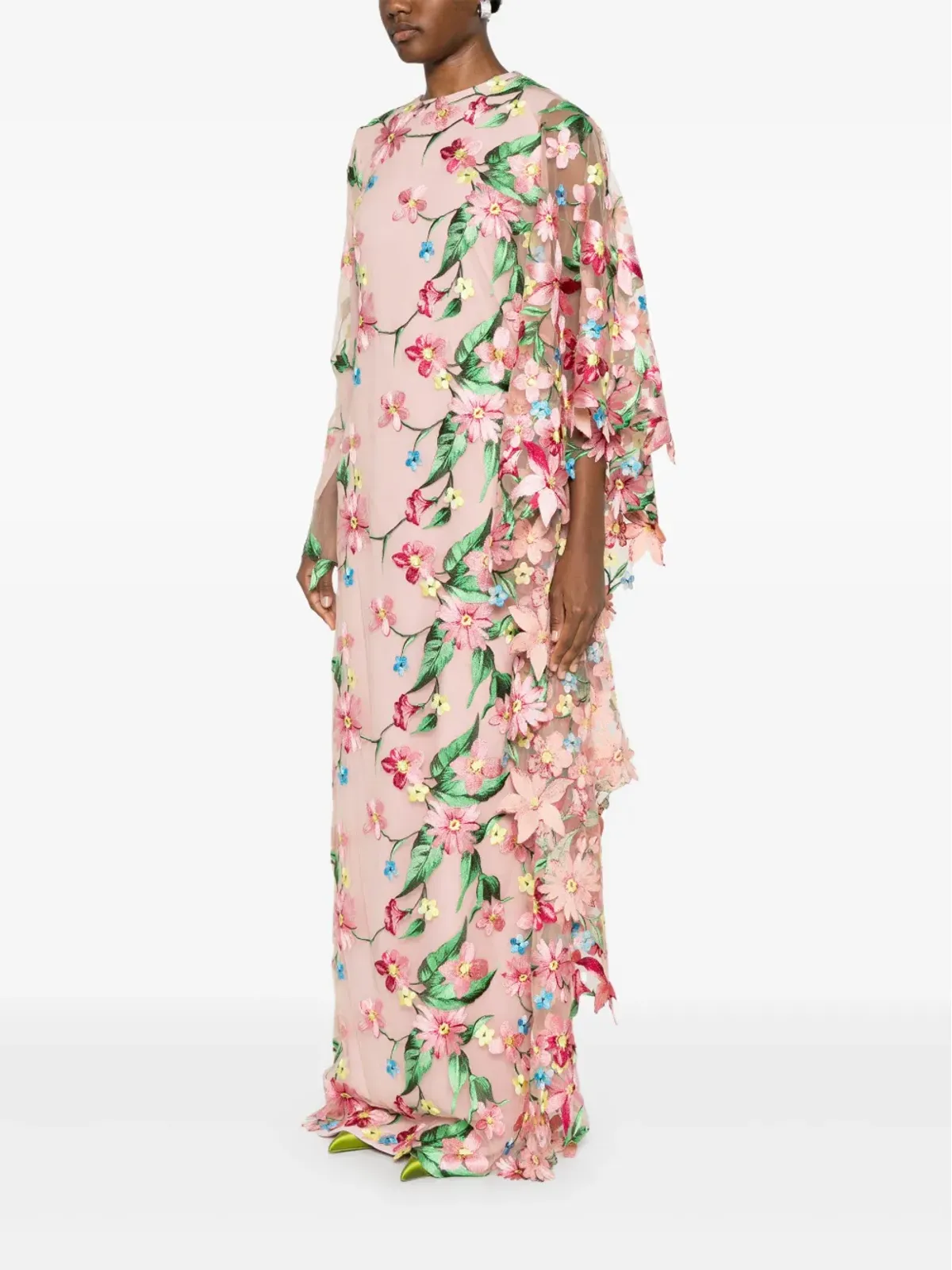 JEAN-LOUIS SABAJI floral-embroidered abaya - Pink - 画像3