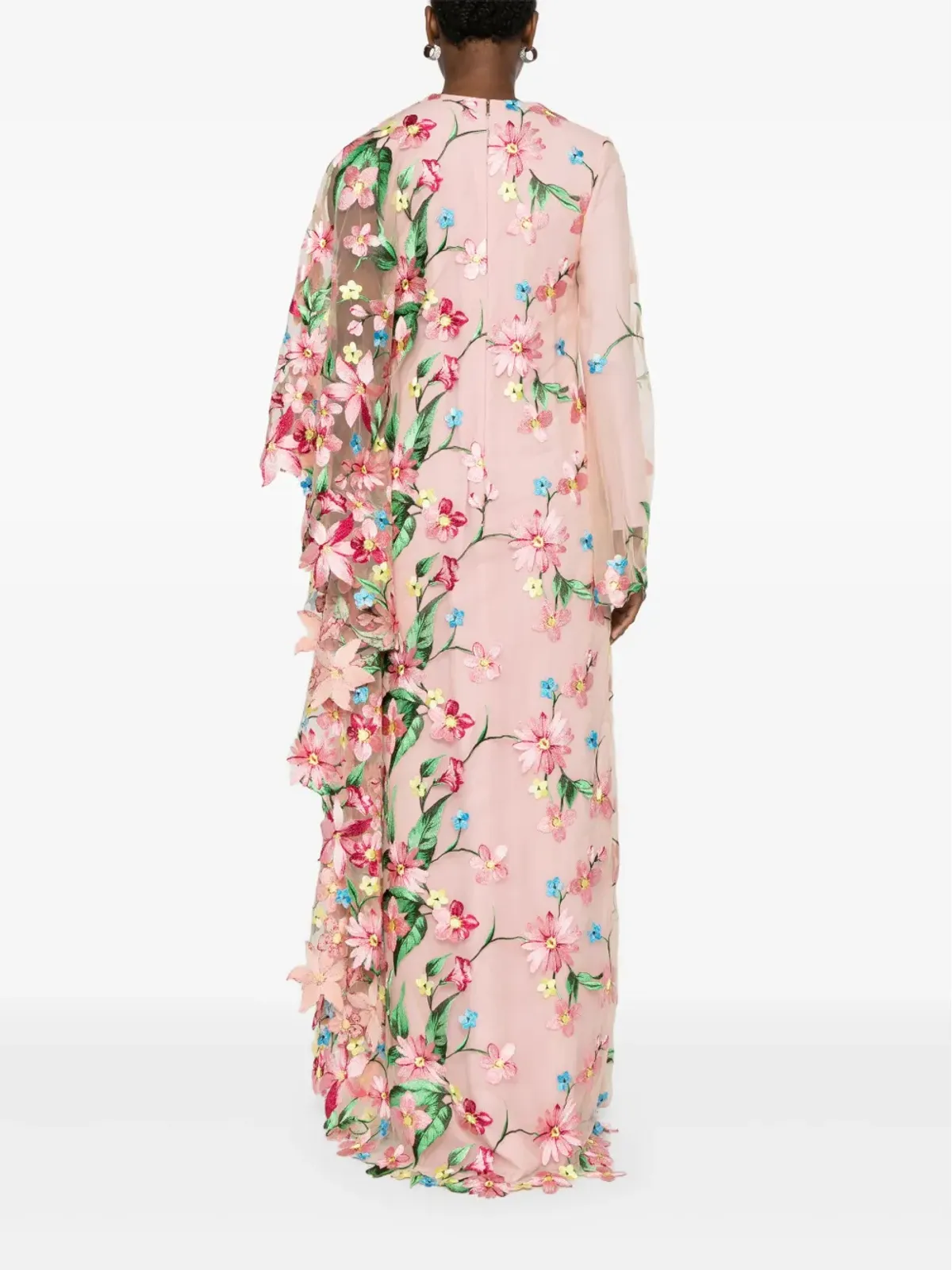 JEAN-LOUIS SABAJI floral-embroidered abaya - Pink - 画像4