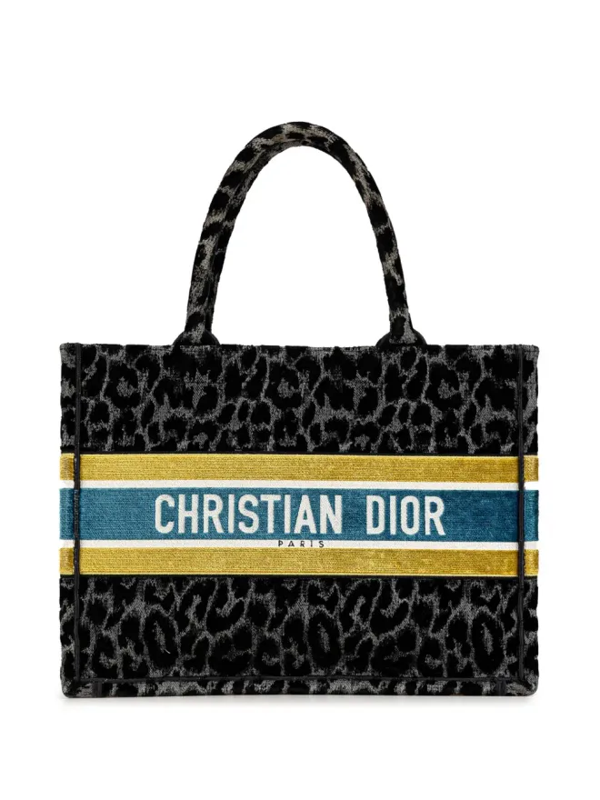 Christian Dior Pre-Owned Christian Dior ビンテージ 2021年 ミディアム刺繍入りキャンバス レオパード柄 ミッザ ブックトートバッグ - ブラックの商品画像