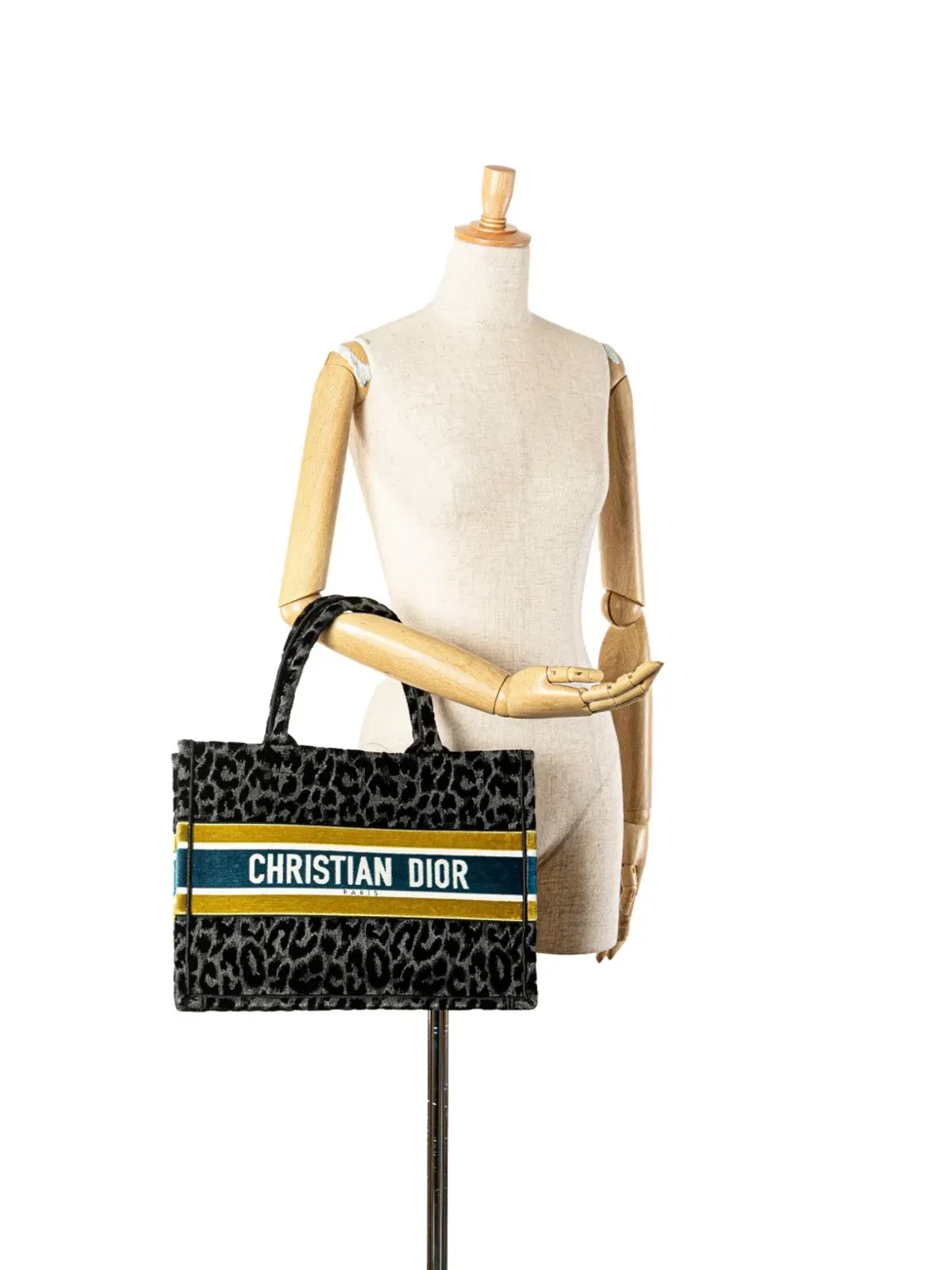 Christian Dior ビンテージ 2021年 ミディアム刺繍入りキャンバス レオパード柄 ミッザ ブックトートバッグ - ブラック - 画像2