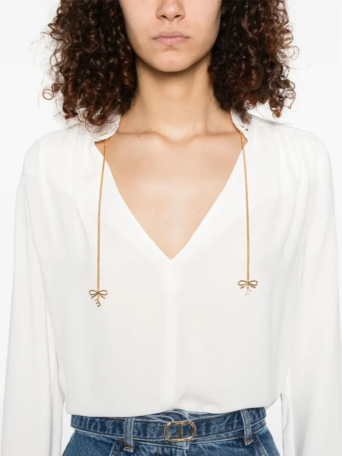 Elisabetta Franchi ロゴチャーム ジョージェット ブラウス - 画像5
