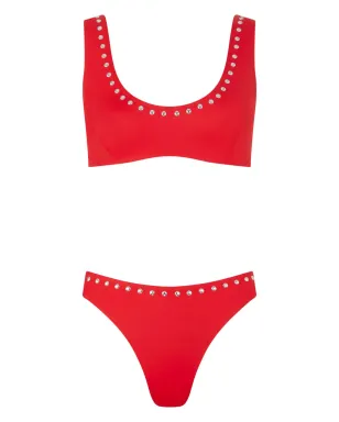 Let's Swim スタッズ付きビキニボトム レッド - サムネイル3