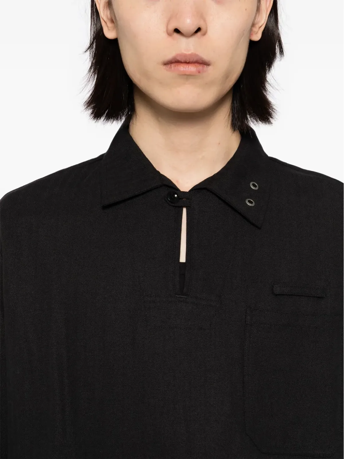 TEAM WANG design Choices ヘリンボーンシャツ ブラック - 画像5