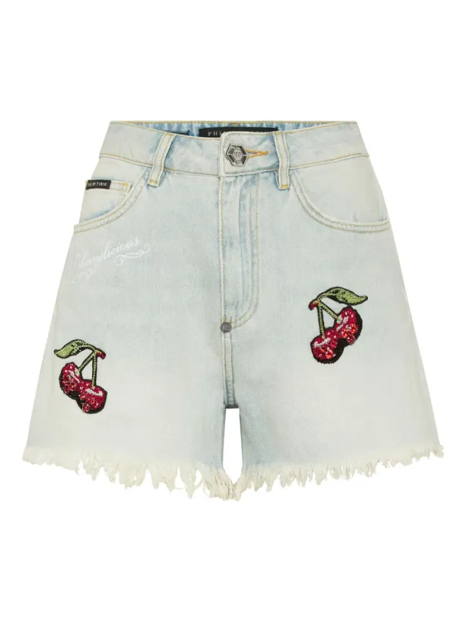 Philipp Plein Philipp Plein チェリー刺繍デニムショーツの商品画像