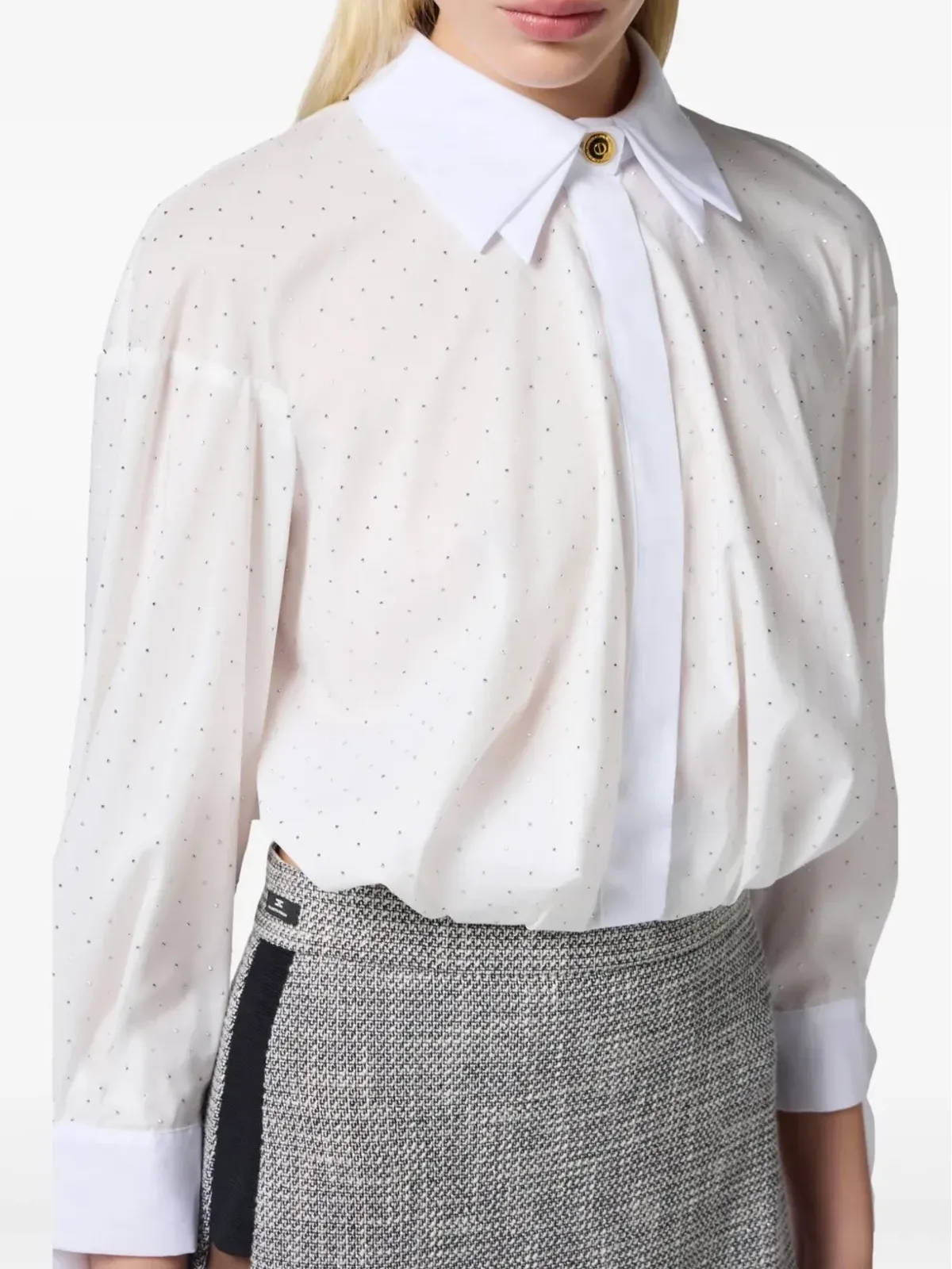 Elisabetta Franchi ラインストーン装飾ポプリンシャツ - ホワイト - 画像5
