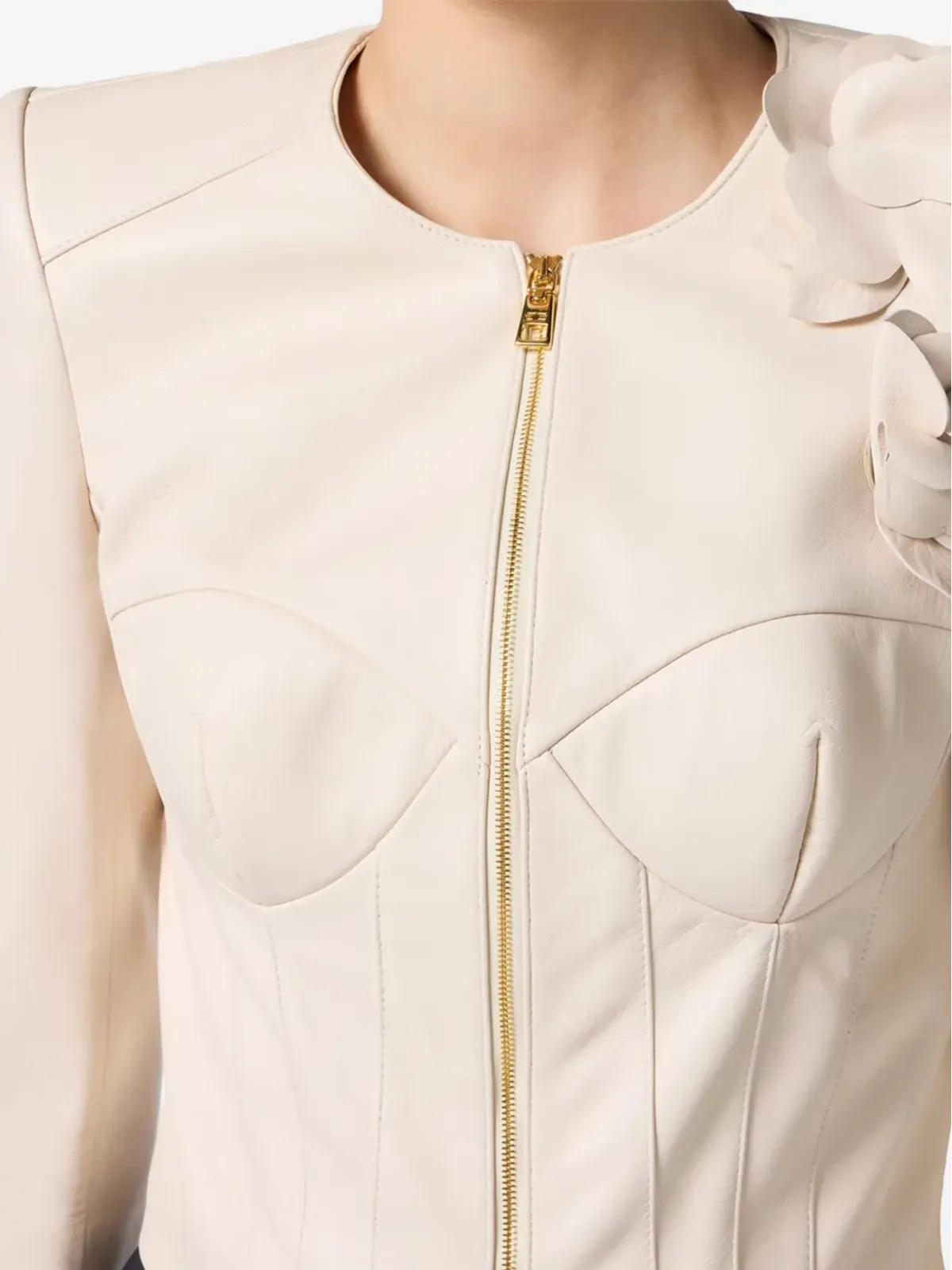 Elisabetta Franchi 花アップリケ付き レザー ジャケット - ニュートラルカラー - 画像5