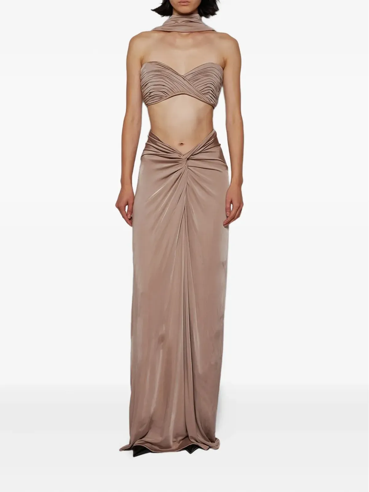 The New Arrivals Ilkyaz Ozel プリーツホルターネックトップ - 画像2