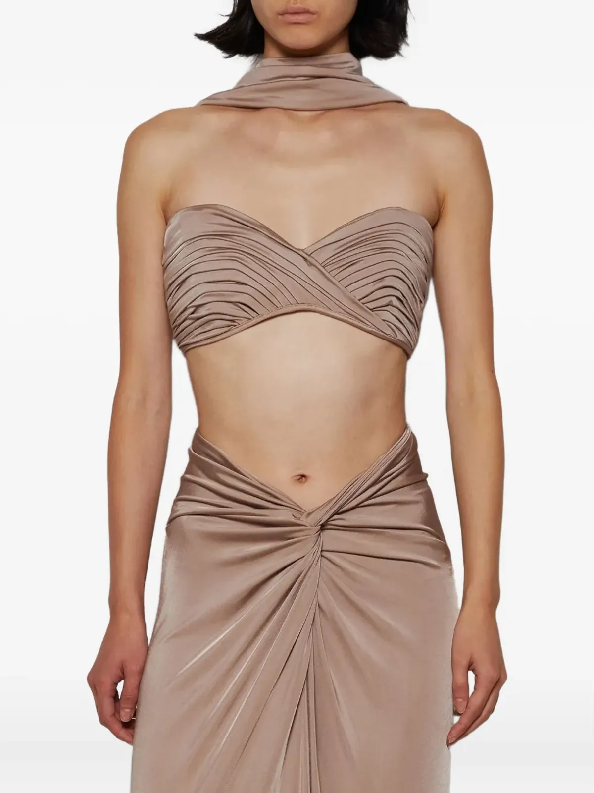 The New Arrivals Ilkyaz Ozel プリーツホルターネックトップ - 画像3