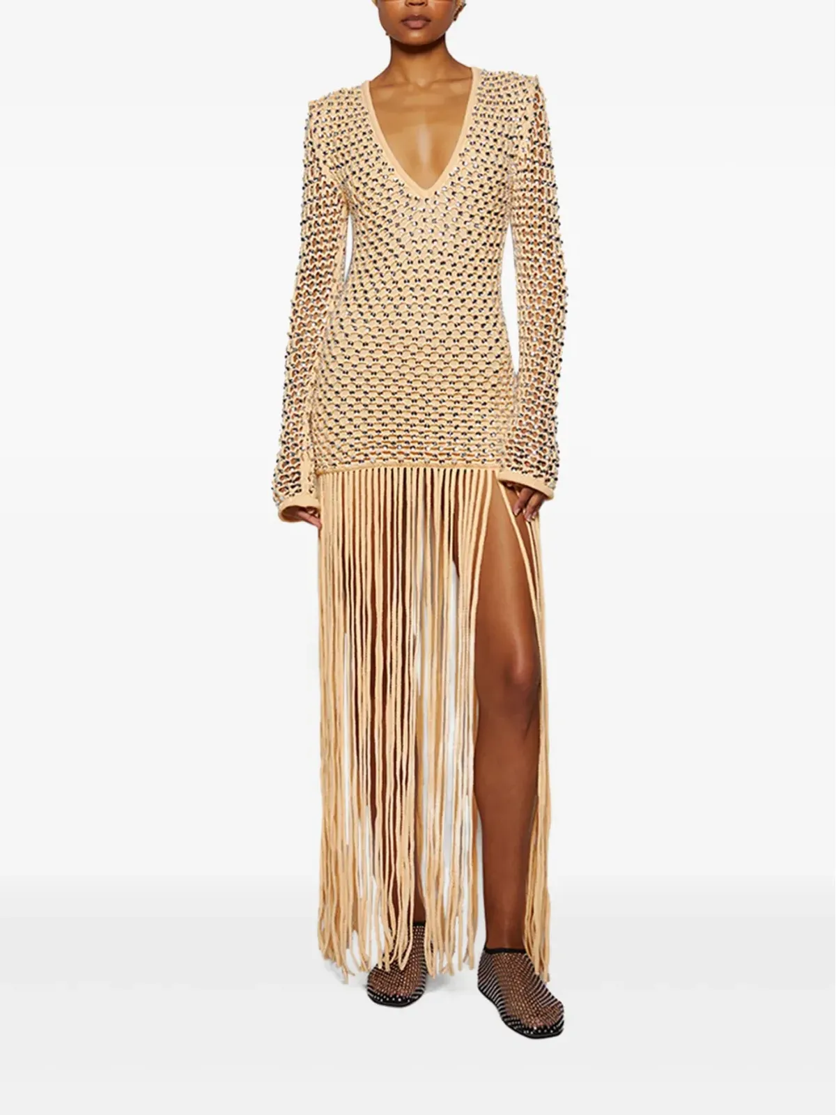 diotima sequins-embellished fringe maxi dress - Neutrals - 画像2