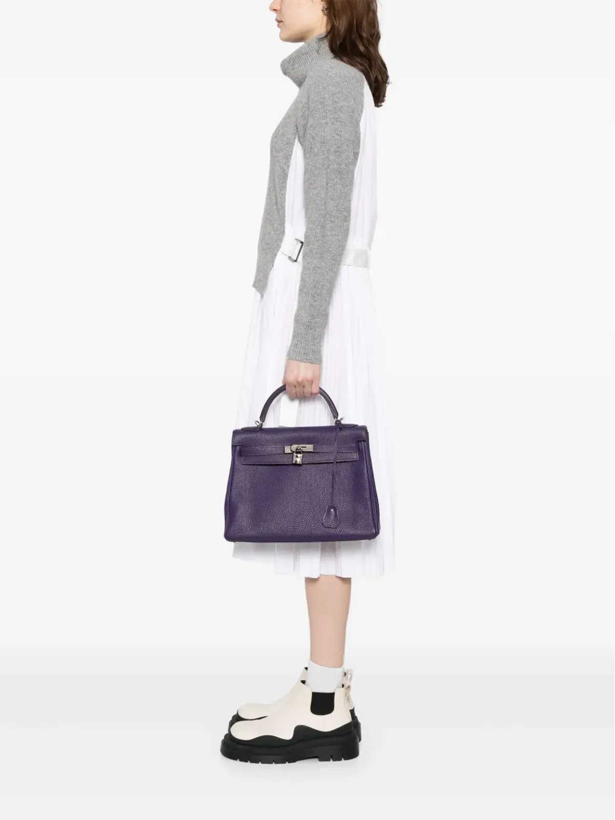 Hermès ビンテージ Kelly 32 Retourne Iris PHW バッグ - パープル - 画像2