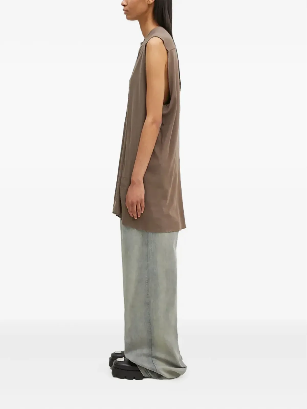 Rick Owens DRKSHDW パネルデザイン ノースリーブ トップス ブラウン - 画像2