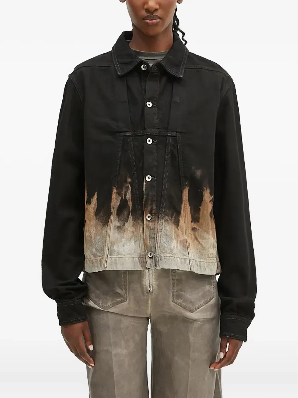 Rick Owens DRKSHDW 炎プリント デニムジャケット - 画像1