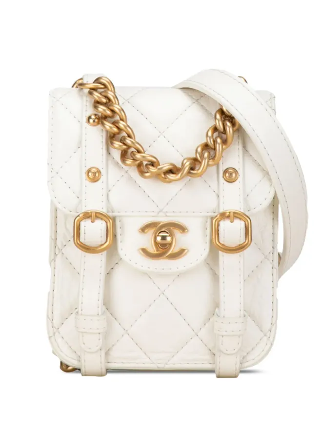 CHANEL Pre-Owned CHANEL ビンテージ 2021-2023 ミニ クリンクルド カーフスキン シティスクール フラップ サッチェル - ホワイトの商品画像