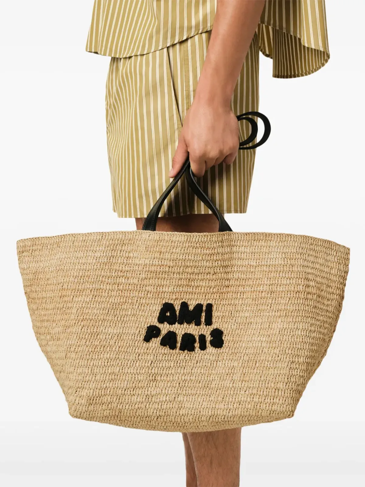 AMI Paris ロゴパッチ ラフィア トートバッグ - 画像3