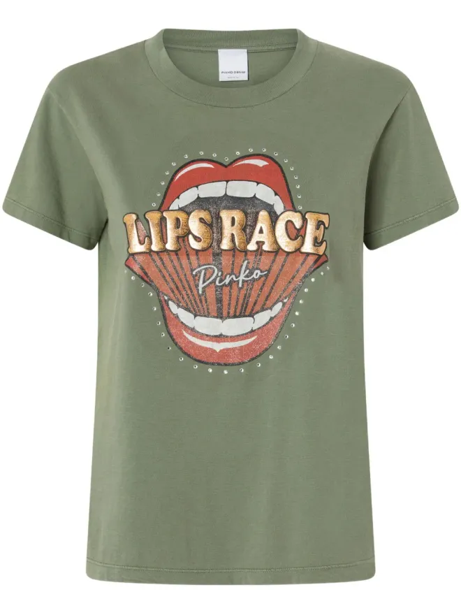 PINKO PINKO Lips Race 口元プリント Tシャツ - グリーンの商品画像