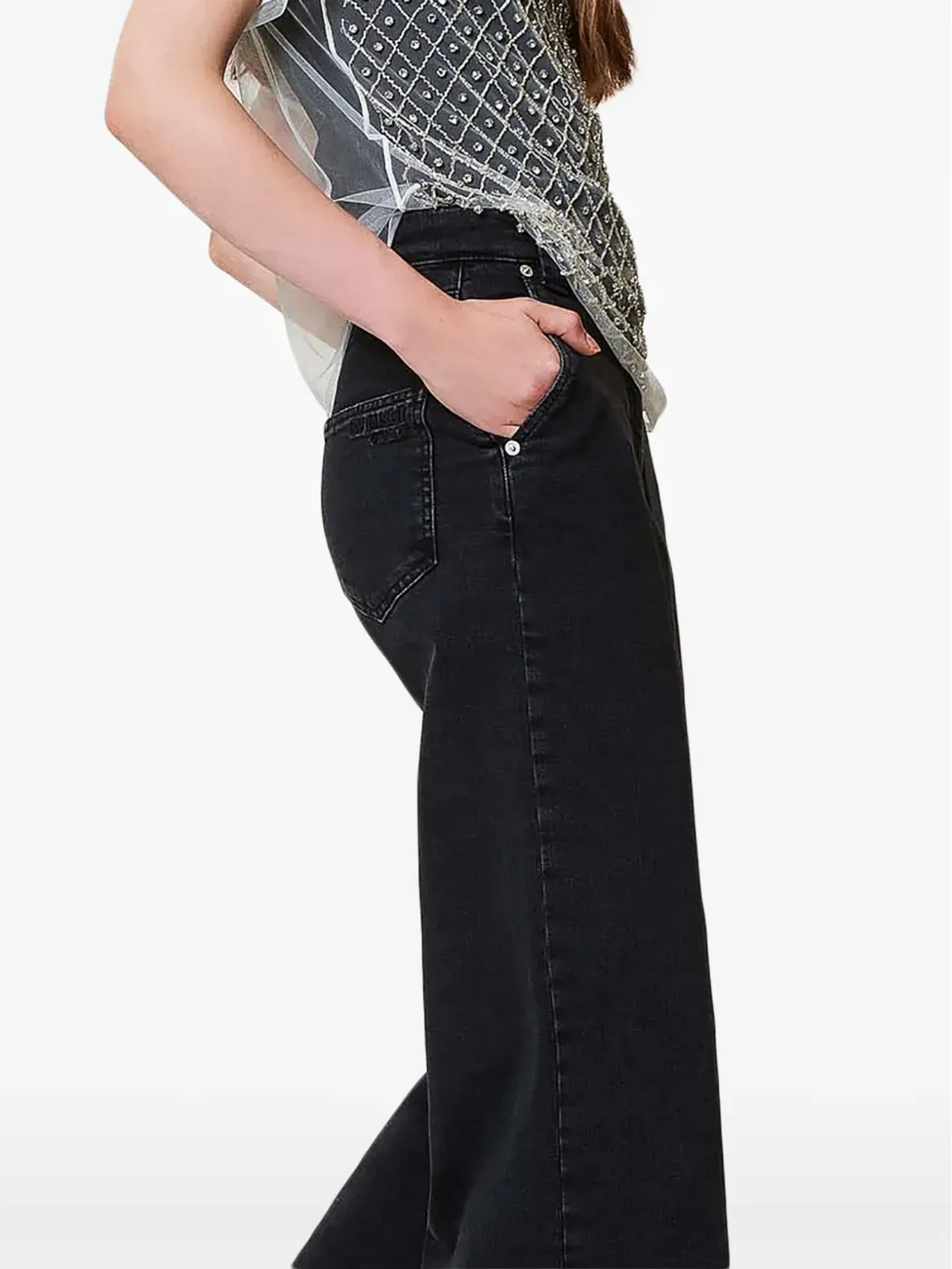 TWINSET プリーツ加工のワイドレッグジーンズ - ブラック - 画像3