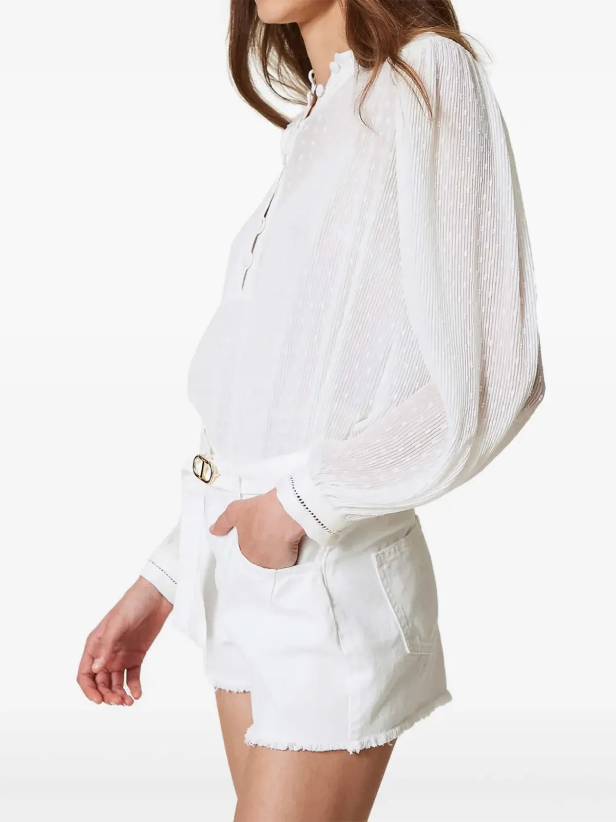 TWINSET Oval T デニムショーツ ホワイト - 画像3