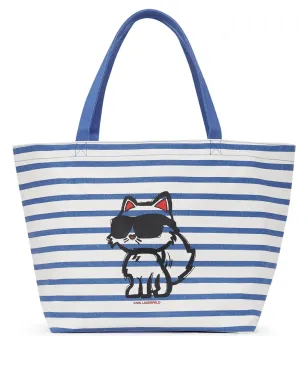 Karl Lagerfeld Ikon Choupette ストライプ トートバッグ - ホワイト - サムネイル1