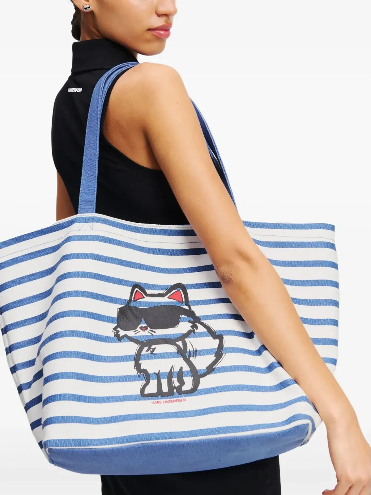 Karl Lagerfeld Ikon Choupette ストライプ トートバッグ - ホワイト - 画像2