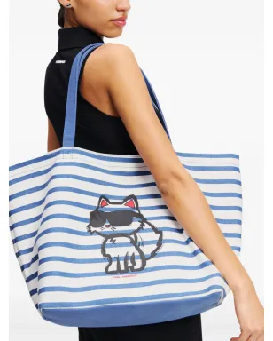Karl Lagerfeld Ikon Choupette ストライプ トートバッグ - ホワイト - サムネイル2
