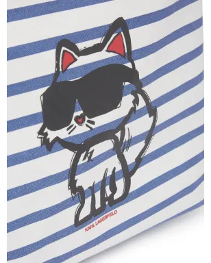 Karl Lagerfeld Ikon Choupette ストライプ トートバッグ - ホワイト - サムネイル4