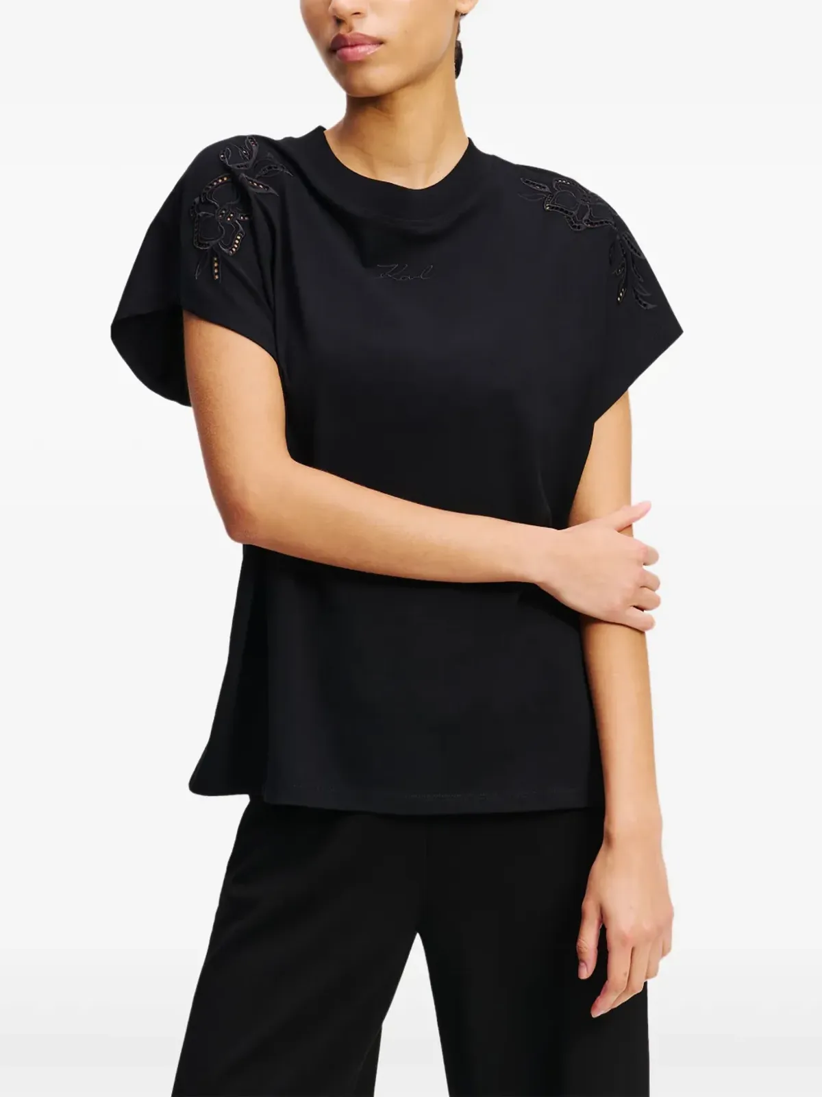 Karl Lagerfeld オーキッド刺繍の Tシャツ - ブラック - 画像3