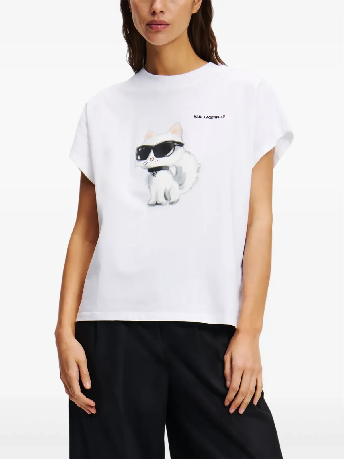 Karl Lagerfeld Ikon Choupette オーバーサイズ Tシャツ - ホワイト - 画像3