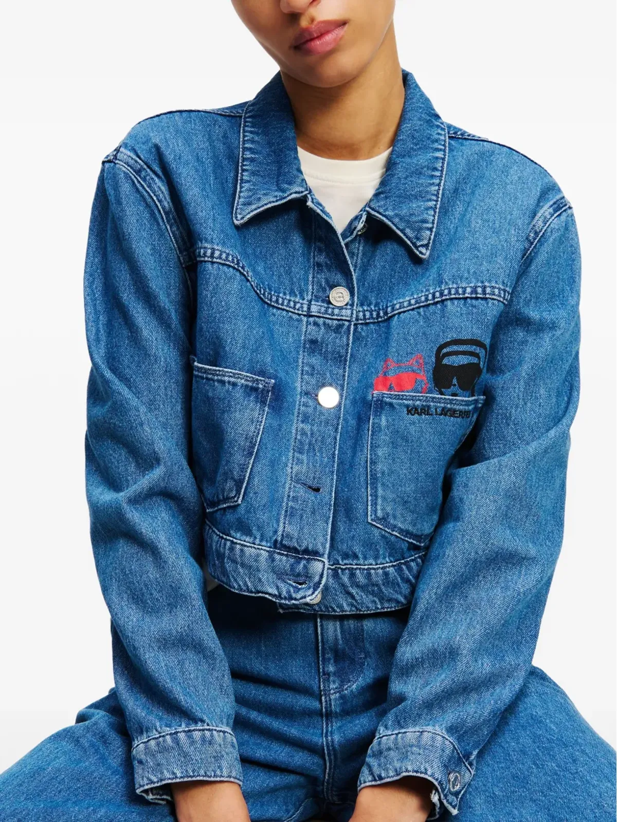 Karl Lagerfeld Ikon クロップド デニムジャケット - 画像5