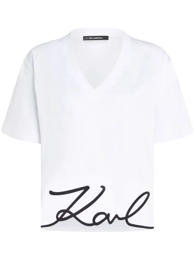 Karl Lagerfeld Karl Lagerfeld サイン入り Vネック Tシャツ - ホワイトの商品画像