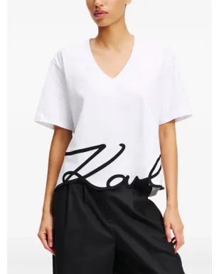 Karl Lagerfeld サイン入り Vネック Tシャツ - ホワイト - サムネイル3