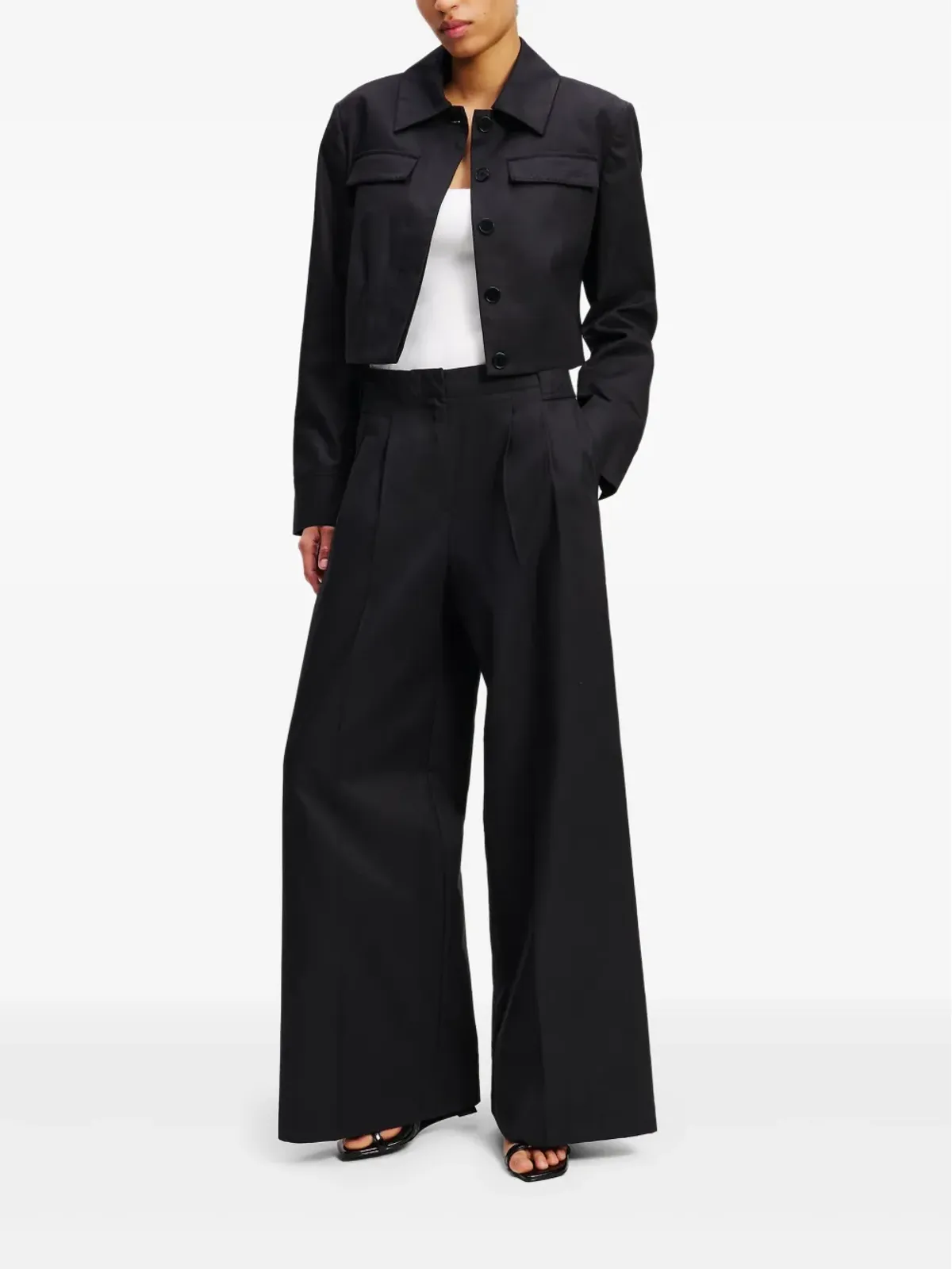 Karl Lagerfeld プリーツ入りワイドレッグパンツ - ブラック - 画像2