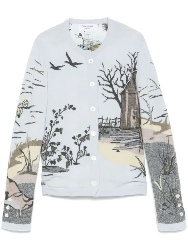 Thom Browne Thom Browne 季節感ある景観インターシャ カシミヤ カーディガン - Blueの商品画像
