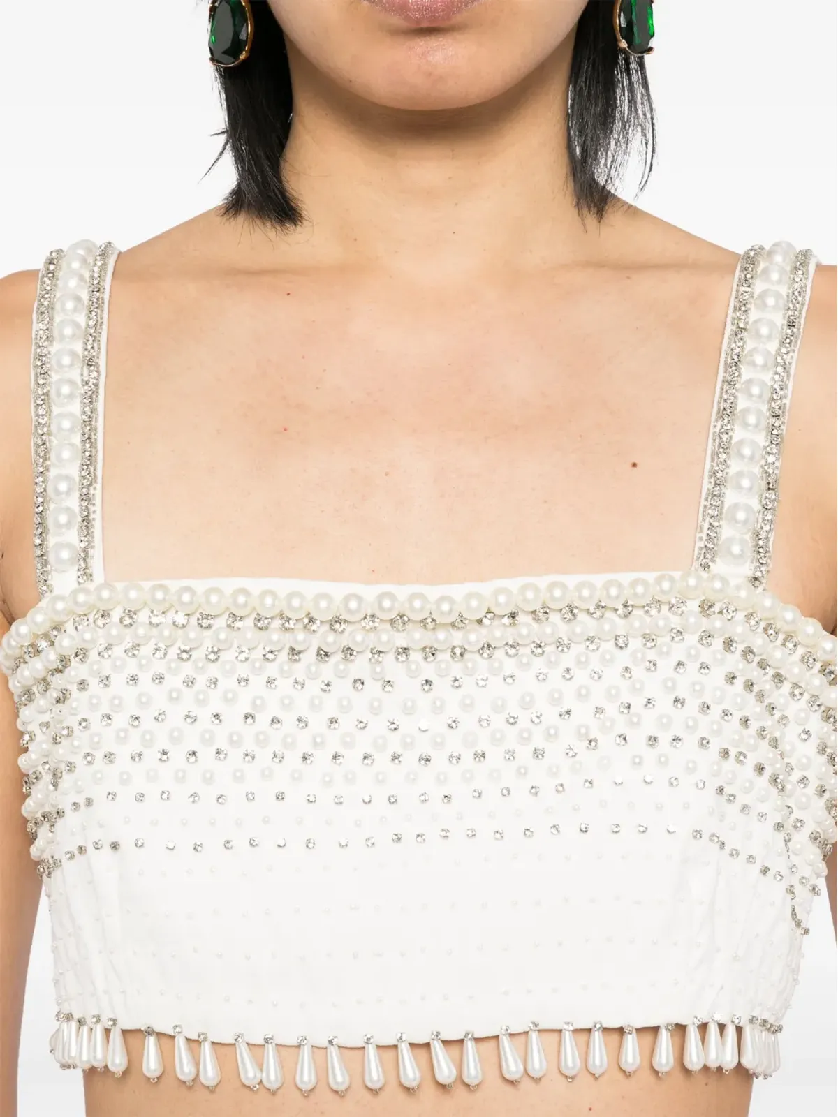 Elisabetta Franchi 真珠の装飾が施されたクロップドベスト - 白 - 画像5