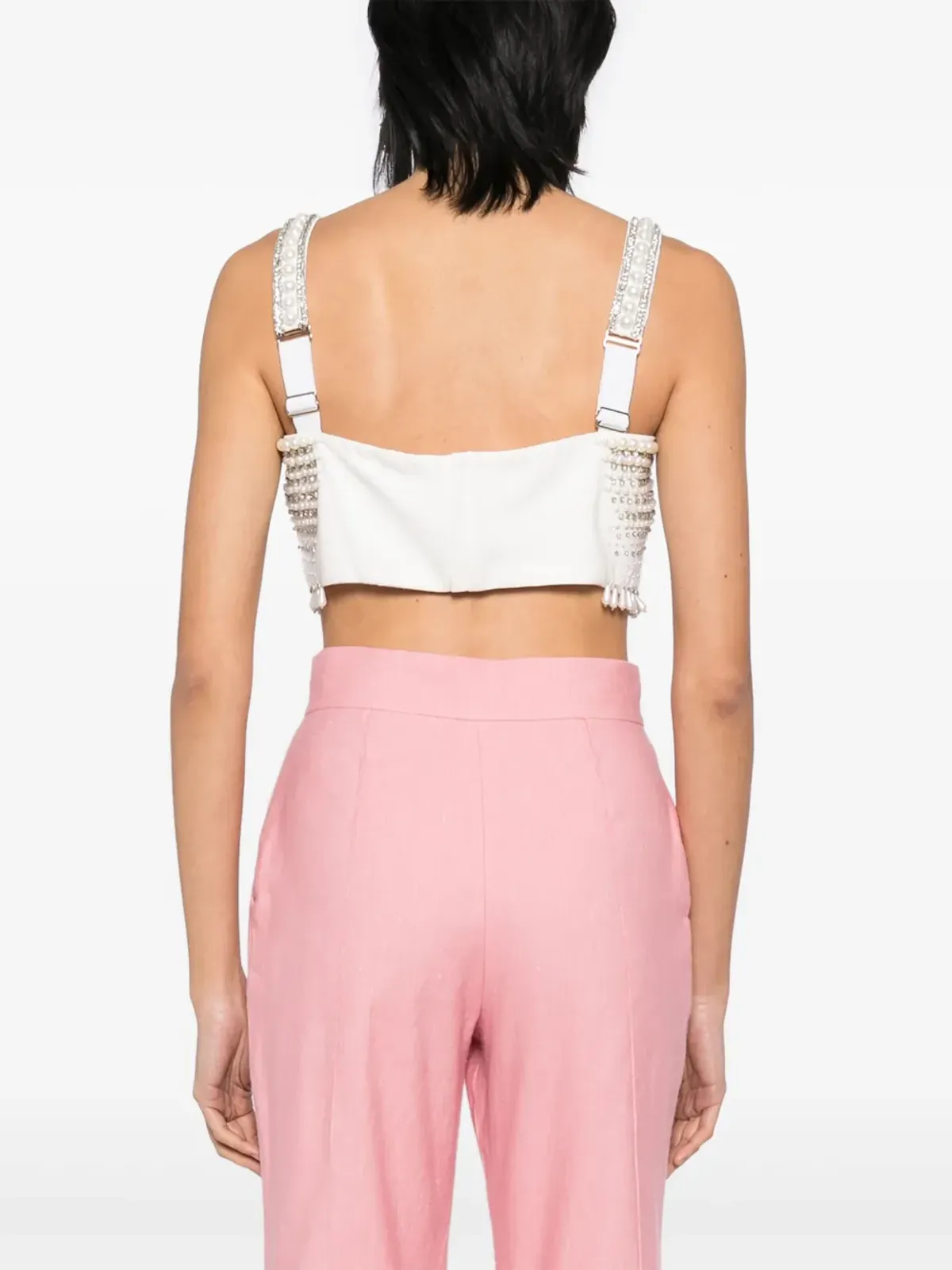 Elisabetta Franchi 真珠の装飾が施されたクロップドベスト - 白 - 画像4
